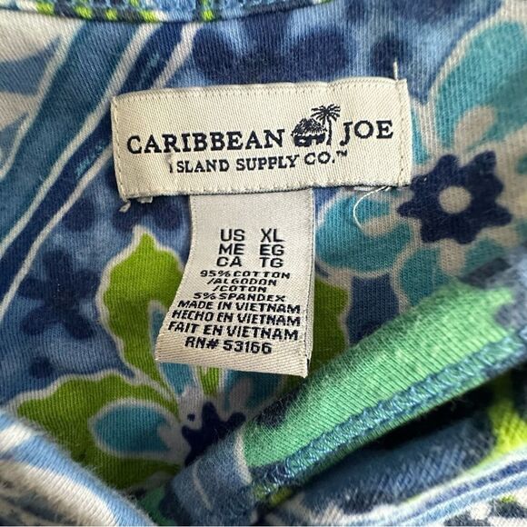 Caribbean Joe Blue and Green Boxy Crop Blouse - Picture 2 of 6